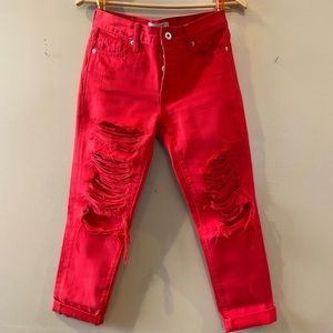 Lucky Brand Red Distressed Sienna Slim Boyfriend Jean
